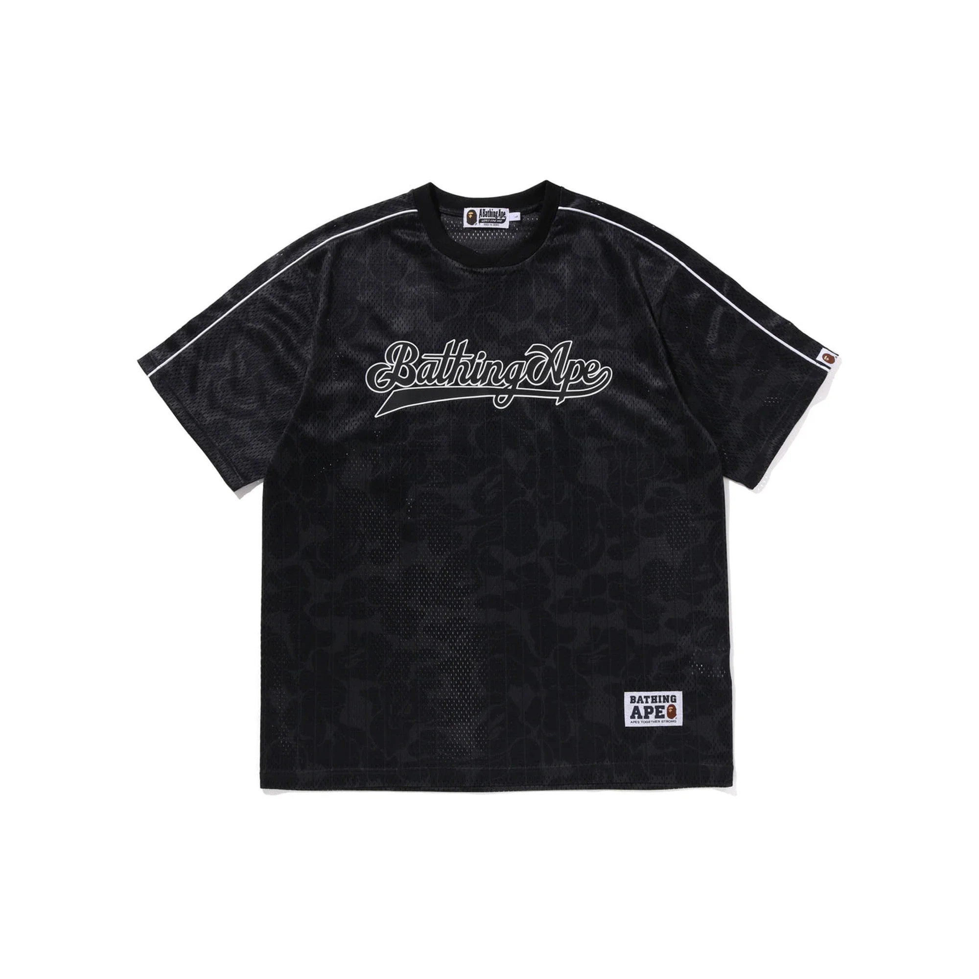 BAPE Camo Stripe Baseball Logo Relaxed Fit Tee 'Black' (2025)