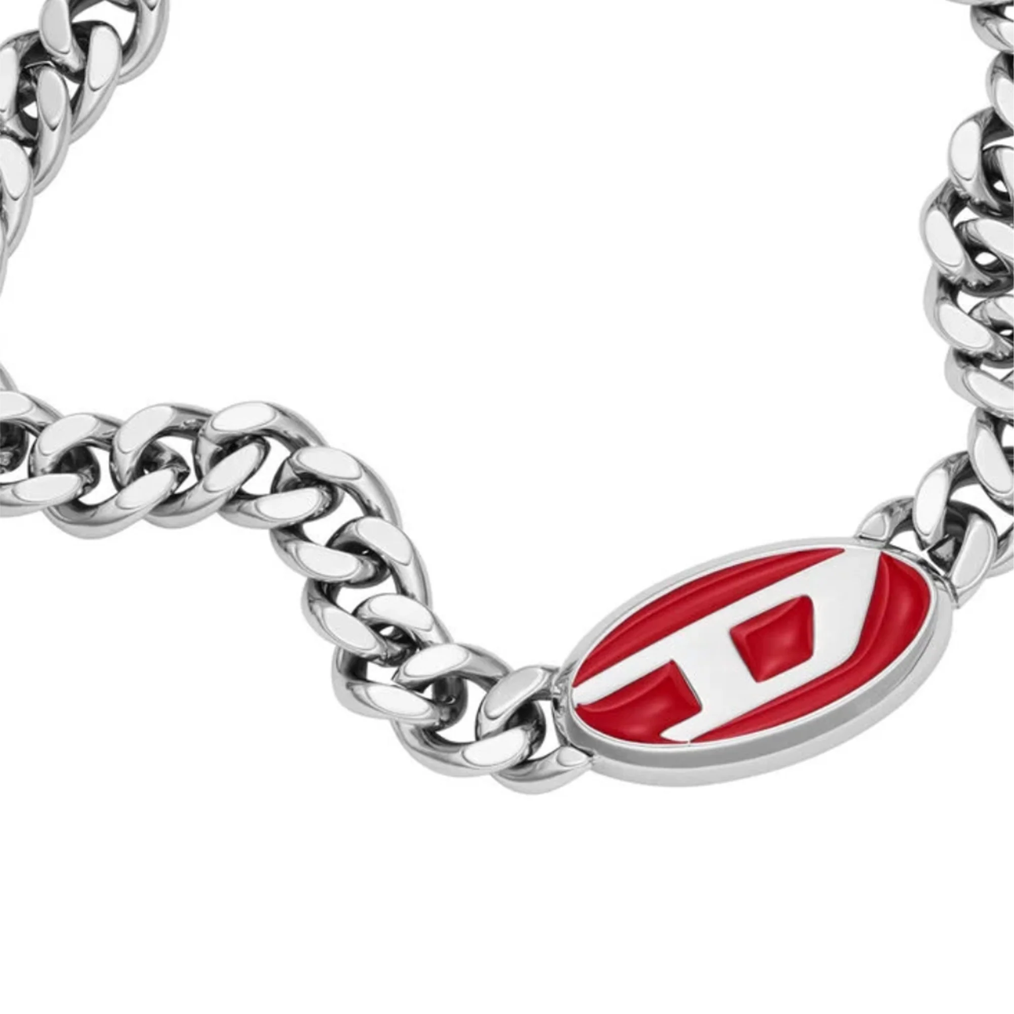 Diesel Red Enamel Chain Necklace 'Silver' - Image 2