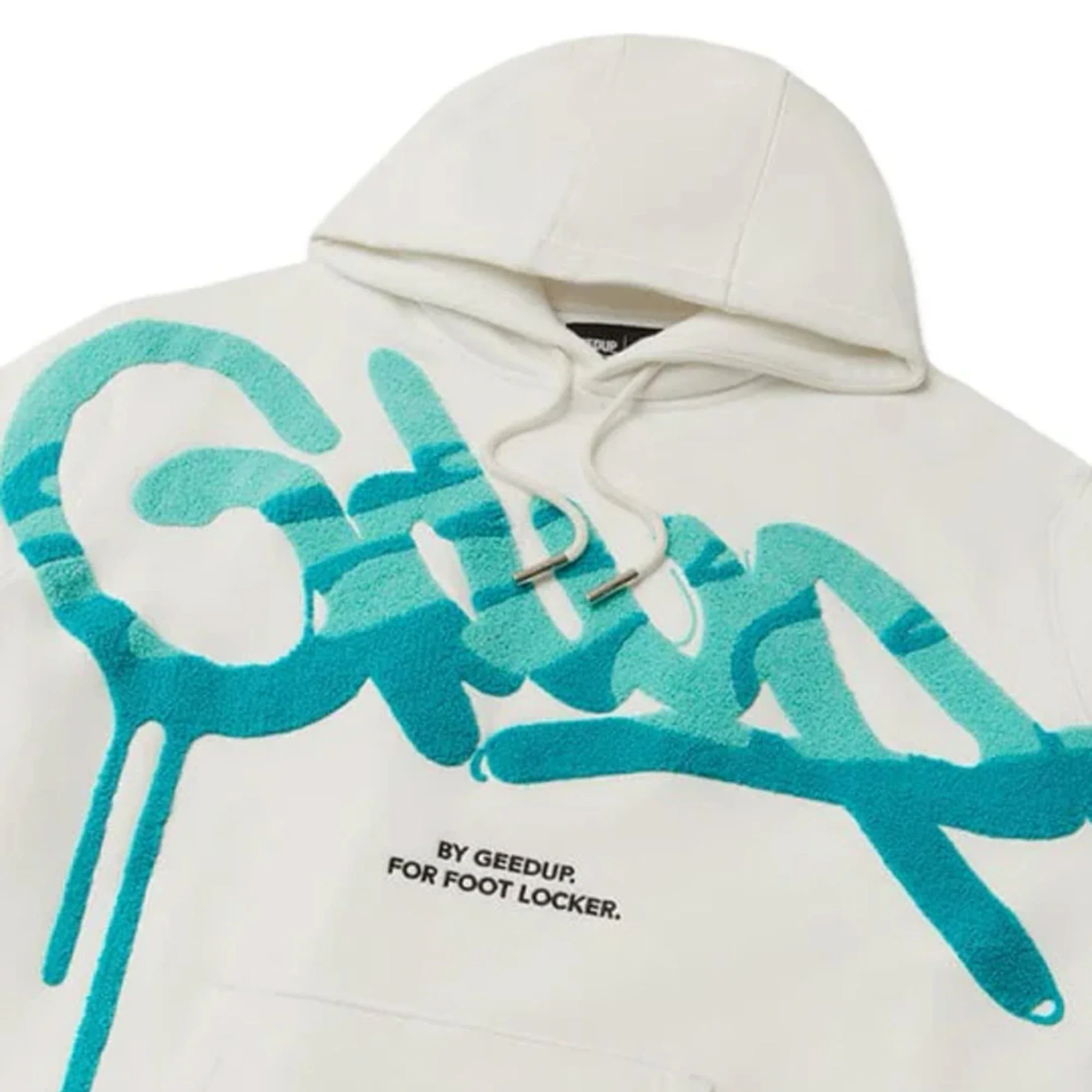 Geedup Handstyle x Foot Locker Hoodie 'White / Aqua / Turbo Green' - Image 2