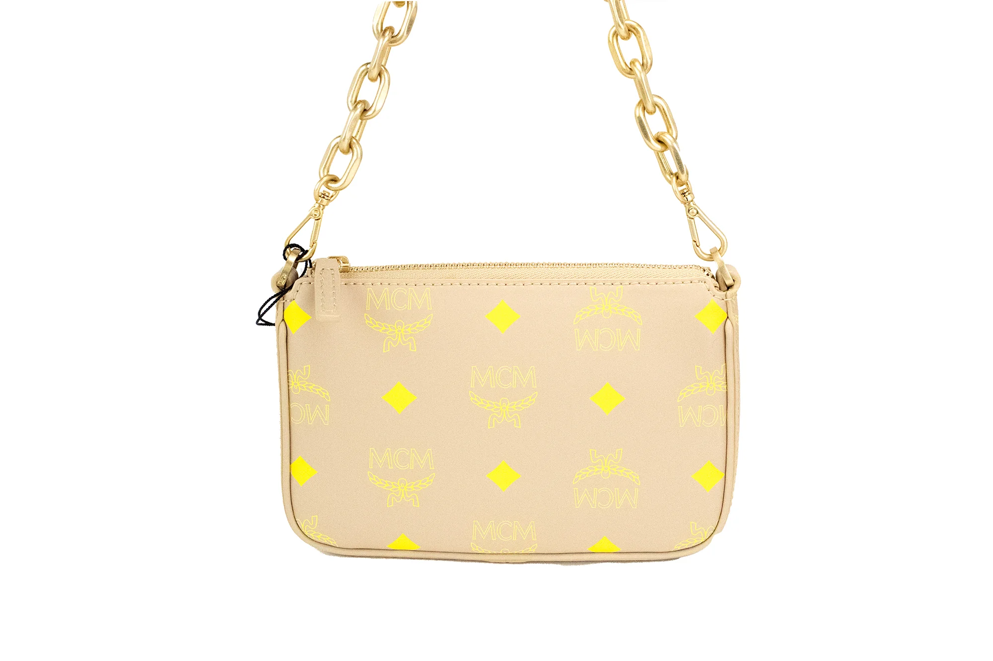 MCM Logo Smooth Leather Mini Pouch Crossbody Bag 'Croissant' - Image 3