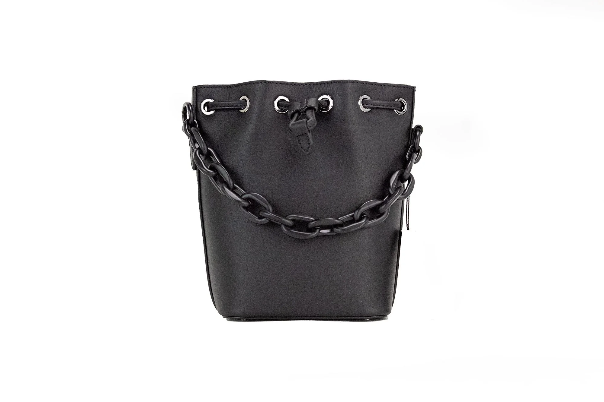 MCM Smooth Leather Chain Shoulder Drawstring Bucket Handbag 'Mini Black Purple' - Image 2