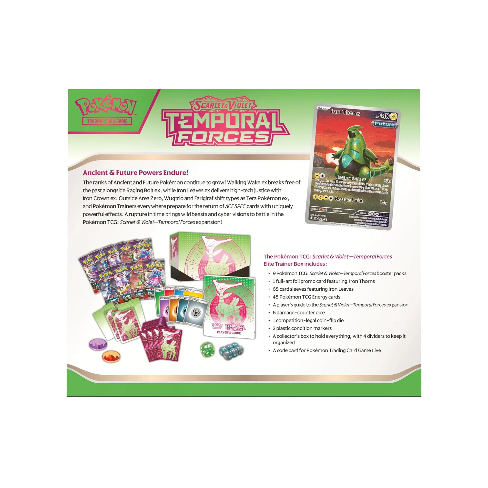 Pokémon TCG Scarlet & Violet Temporal Forces Elite Trainer Box (Iron Leaves) (2024) - Image 4