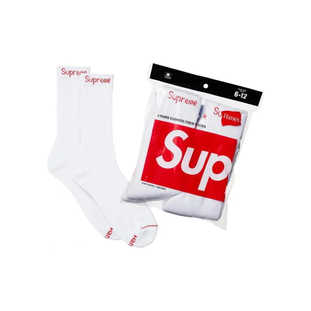 Supreme Hanes Crew Socks (4 Pack) 'White'